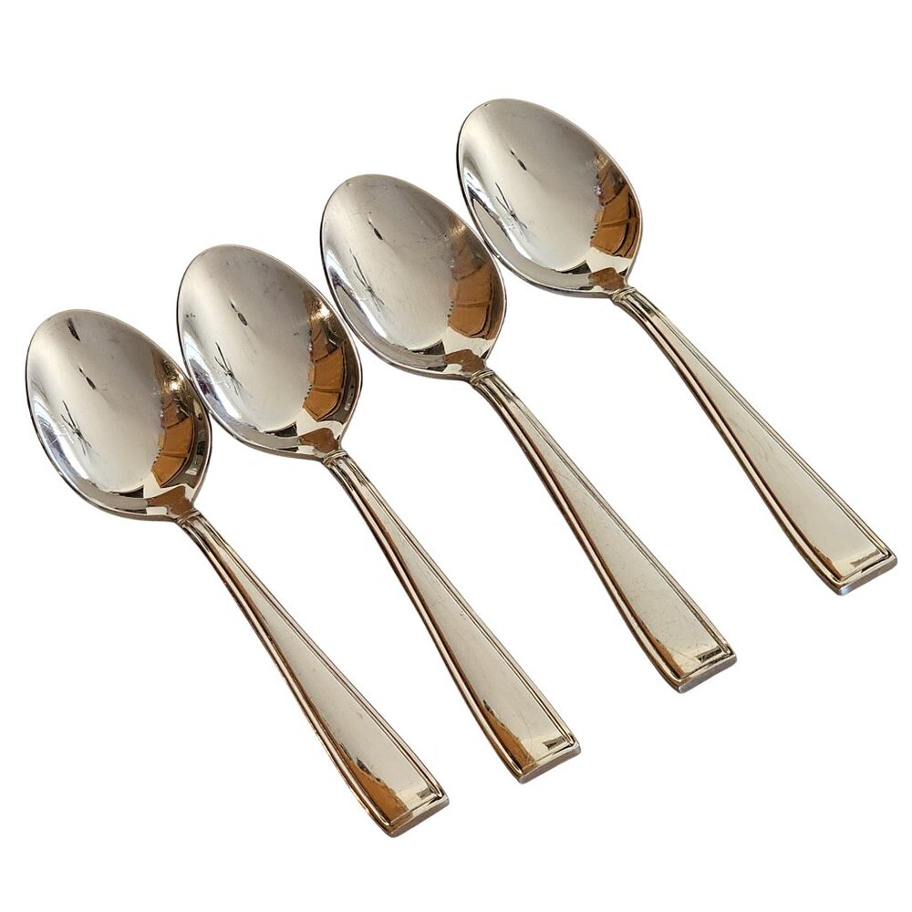 4 Reed Barton Benson Spoon 6" stainless  vtg Outline Flat Tip minimalist retro r